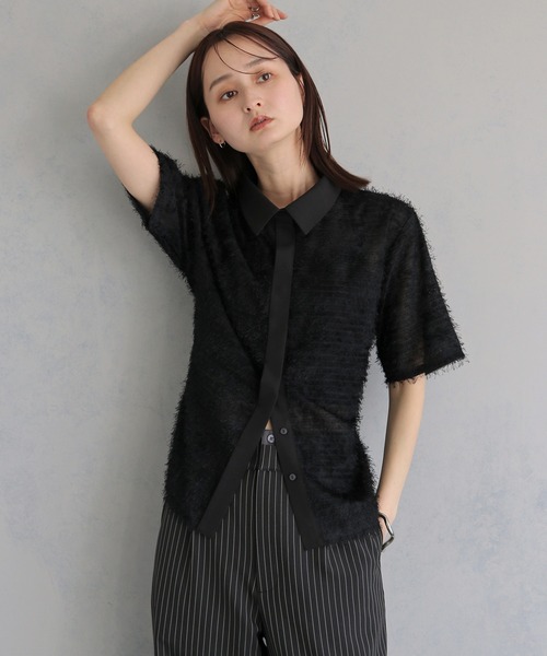 &g'aime(アンジェム)の「【&g'aime 】フェザーハーフスリーブシャツ Feather Half-Sleeve Shirt(シャツ/ブラウス・レディース・ブラック/グレー/ホワイト・FREE)」の16枚目の写真