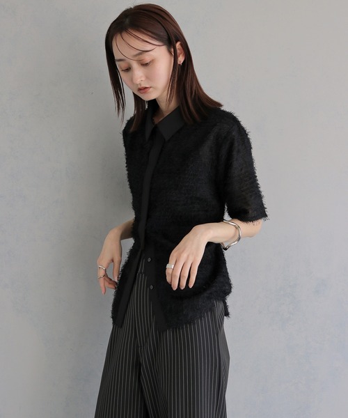 &g'aime(アンジェム)の「【&g'aime 】フェザーハーフスリーブシャツ Feather Half-Sleeve Shirt(シャツ/ブラウス・レディース・ブラック/グレー/ホワイト・FREE)」の17枚目の写真