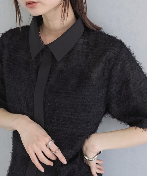 &g'aime(アンジェム)の「【&g'aime 】フェザーハーフスリーブシャツ Feather Half-Sleeve Shirt(シャツ/ブラウス・レディース・ブラック/グレー/ホワイト・FREE)」の21枚目の写真