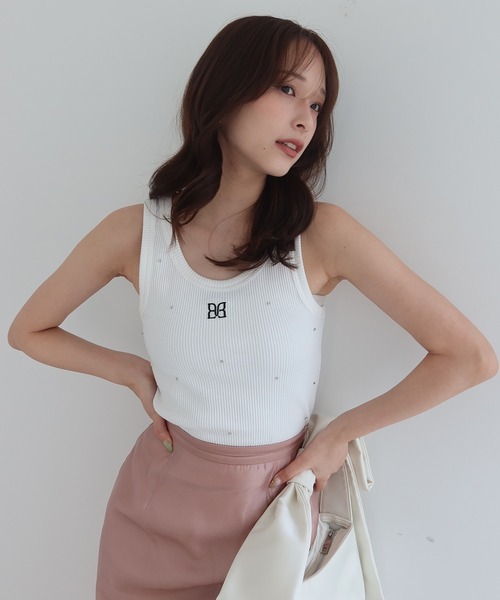 EIMY ISTOIRE(エイミーイストワール)の「PAPILLON BIJOU TANKTOP(タンクトップ・レディース・ブラック/ライトピンク/グレー/ホワイト・F)」の2枚目の写真