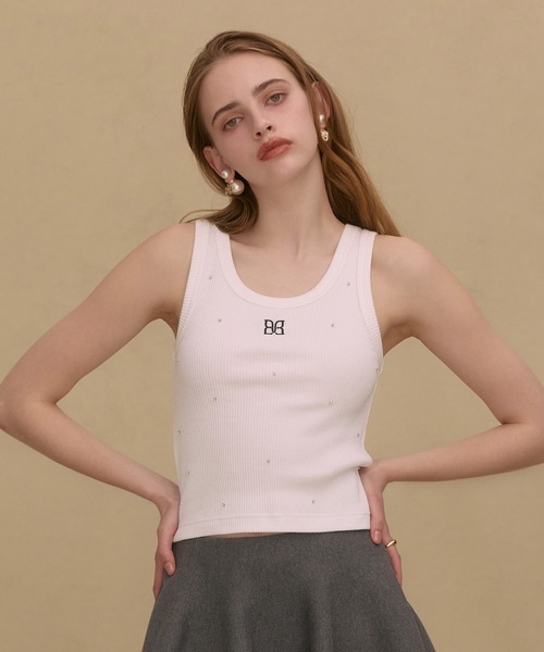 EIMY ISTOIRE(エイミーイストワール)の「PAPILLON BIJOU TANKTOP(タンクトップ・レディース・ブラック/ライトピンク/グレー/ホワイト・F)」の5枚目の写真