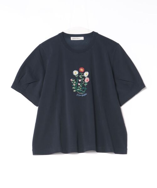 SUPER HAKKA（スーパーハッカ）の「30／－天竺シルキー加工ガーベラプランツオンケミ刺繍Tシャツ（Tシャツ/カットソー・レディース・マスタード/ネイビー/オフホワイト・FREE）」の3枚目の写真