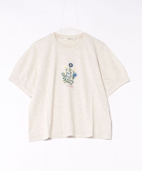 SUPER HAKKA（スーパーハッカ）の「30／－天竺シルキー加工ガーベラプランツオンケミ刺繍Tシャツ（Tシャツ/カットソー・レディース・マスタード/ネイビー/オフホワイト・FREE）」の6枚目の写真
