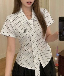 【夏新作】ドットシャツ ヴィンテージモダンな大人フェミニンコーデの定番アイテム タイブラウス