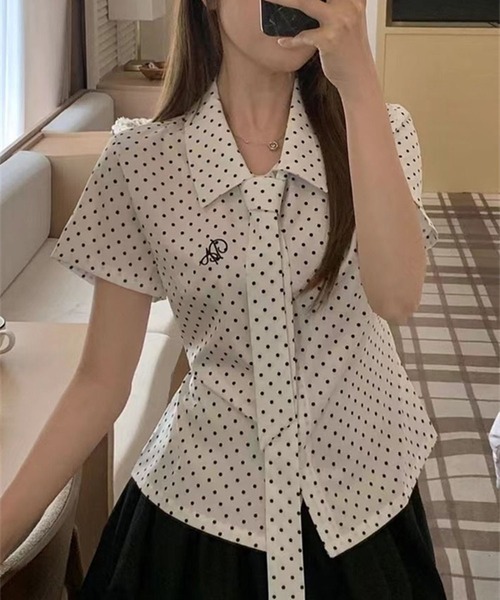 MAISON DE THERESE（メゾン ド テレーズ）の「【夏新作】ドットシャツ　ヴィンテージモダンな大人フェミニンコーデの定番アイテム　タイブラウス（シャツ/ブラウス・レディース・White・M）」の17枚目の写真