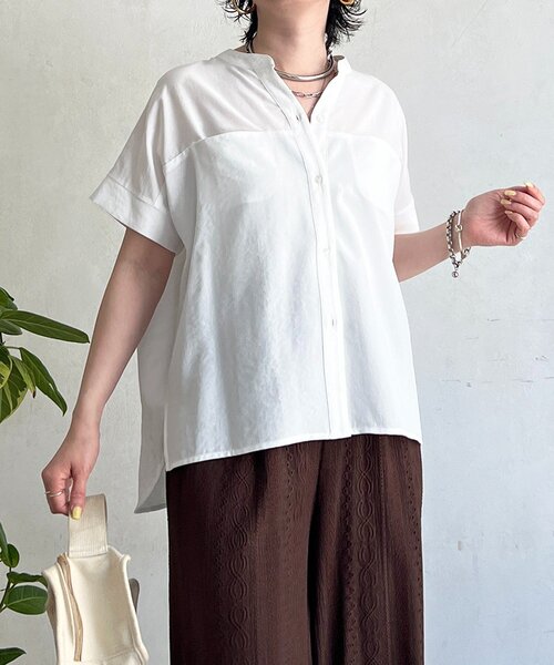 un dix cors(アンディコール)の「麻調スキッパーバックテープシャツ(シャツ/ブラウス・レディース・グレー/ブラック/ブラウン/オフホワイト・FREE)」の7枚目の写真