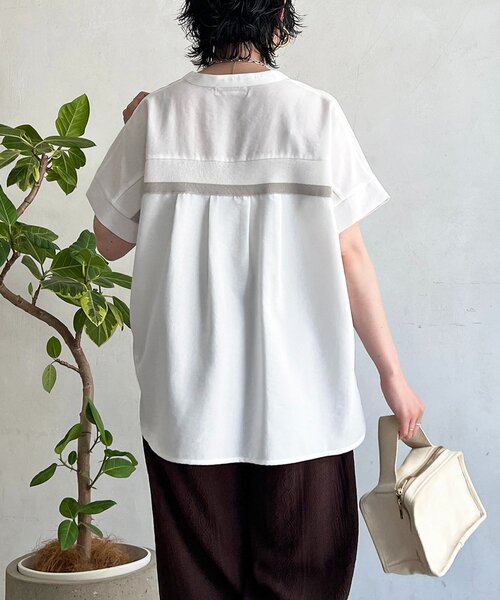 un dix cors(アンディコール)の「麻調スキッパーバックテープシャツ(シャツ/ブラウス・レディース・グレー/ブラック/ブラウン/オフホワイト・FREE)」の9枚目の写真