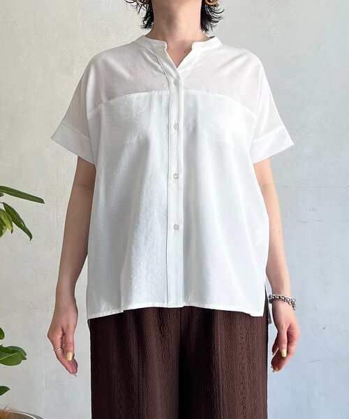 un dix cors(アンディコール)の「麻調スキッパーバックテープシャツ(シャツ/ブラウス・レディース・グレー/ブラック/ブラウン/オフホワイト・FREE)」の12枚目の写真