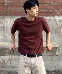UNDEROFF（アンダーオフ）の「メンズコットン半袖クロップTシャツバーガンディ（Tシャツ/カットソー）」