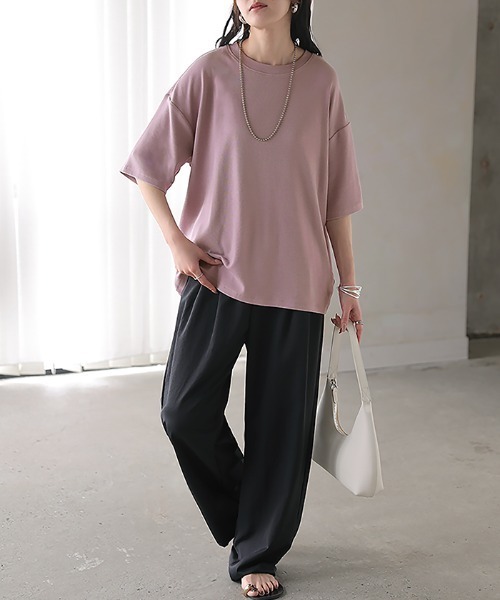 HUG.U(ハグユー)の「とろリブ。超のびる リラクシーTシャツ(Tシャツ/カットソー・レディース・ダークグレー/レッド/ブルー/イエロー/ホワイト/ブラック/パープル・FREE)」の21枚目の写真
