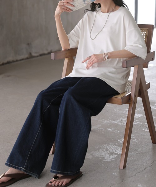 HUG.U(ハグユー)の「とろリブ。超のびる リラクシーTシャツ(Tシャツ/カットソー・レディース・ダークグレー/レッド/ブルー/イエロー/ホワイト/ブラック/パープル・FREE)」の18枚目の写真