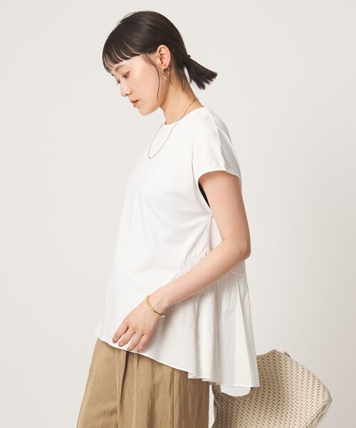 green label relaxing(グリーンレーベルリラクシング)の「エアリー ボリューム カットソー 接触冷感(Tシャツ/カットソー・レディース・オフホワイト/ブラック/ダークブラウン・FREE)」の8枚目の写真
