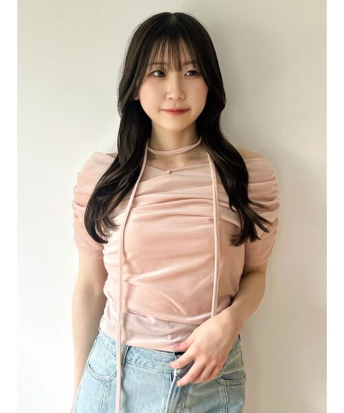 dazzlin（ダズリン）の「シアーベロアドレープトップス（Tシャツ/カットソー・レディース・ピンク/オフホワイト/ブラック/ブラウン・FREE）」の4枚目の写真