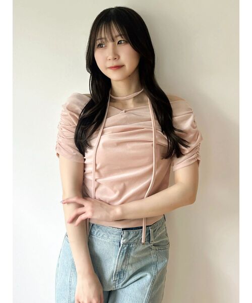dazzlin（ダズリン）の「シアーベロアドレープトップス（Tシャツ/カットソー・レディース・ピンク/オフホワイト/ブラック/ブラウン・FREE）」の12枚目の写真