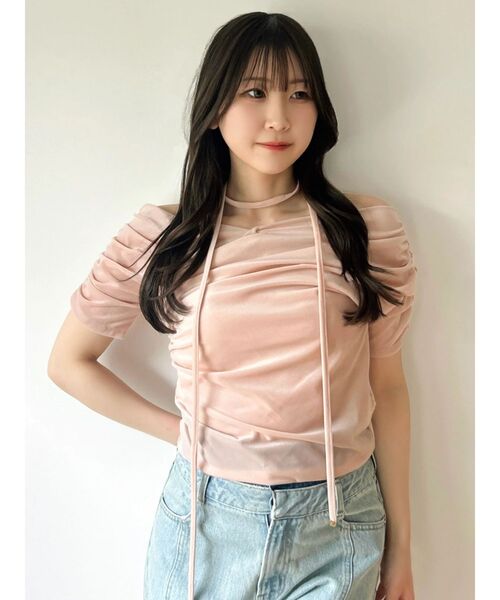 dazzlin（ダズリン）の「シアーベロアドレープトップス（Tシャツ/カットソー・レディース・ピンク/オフホワイト/ブラック/ブラウン・FREE）」の13枚目の写真