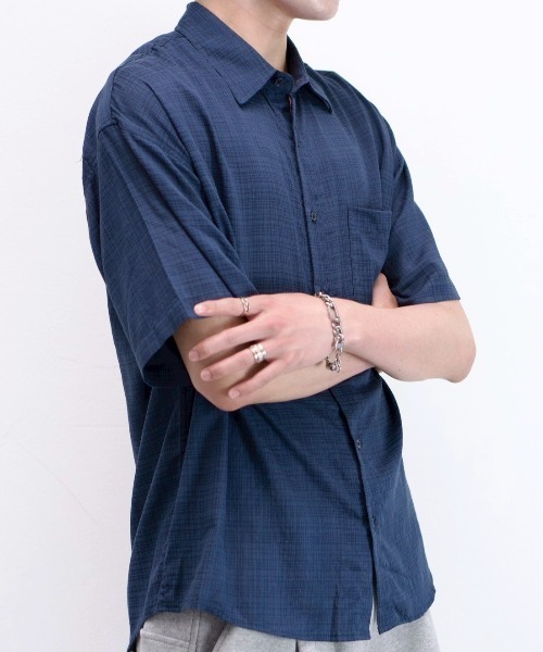 Chikashitsu +(チカシツプラス)の「【Chikashitsu +】carrot check half sleeve shirt (2color) / 【チカシツプラス】オーバーサイズキャロットチェック半袖シャツ(シャツ/ブラウス・メンズ・ブラック/ネイビー・ONE SIZE)」の22枚目の写真