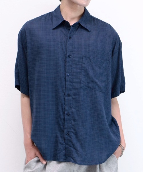 Chikashitsu +(チカシツプラス)の「【Chikashitsu +】carrot check half sleeve shirt (2color) / 【チカシツプラス】オーバーサイズキャロットチェック半袖シャツ(シャツ/ブラウス・メンズ・ブラック/ネイビー・ONE SIZE)」の21枚目の写真