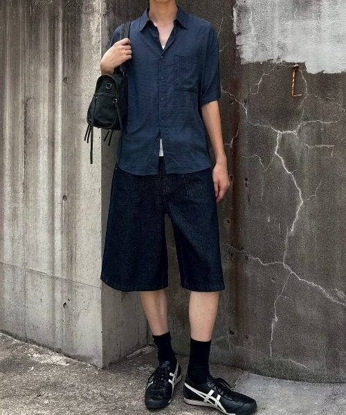 Chikashitsu +(チカシツプラス)の「【Chikashitsu +】carrot check half sleeve shirt (2color) / 【チカシツプラス】オーバーサイズキャロットチェック半袖シャツ(シャツ/ブラウス・メンズ・ブラック/ネイビー・ONE SIZE)」の15枚目の写真