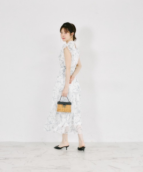 tocco closet(トッコ クローゼット)の「ウエストシャーリングリボンプリントシフォンティアードスカート(スカート・レディース・ピンク/ブラック・M)」の7枚目の写真