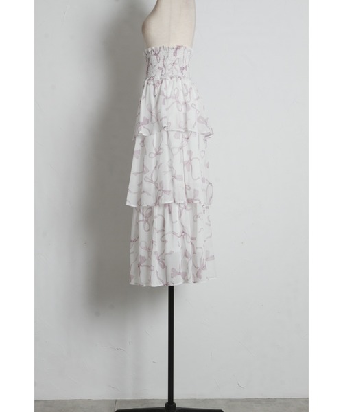 tocco closet(トッコ クローゼット)の「ウエストシャーリングリボンプリントシフォンティアードスカート(スカート・レディース・ピンク/ブラック・M)」の15枚目の写真