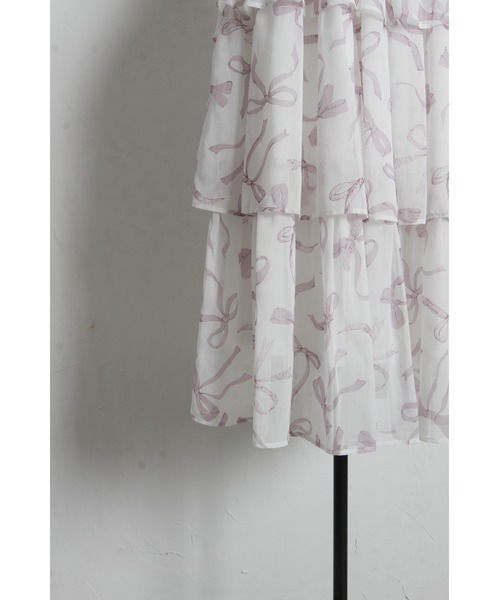tocco closet(トッコ クローゼット)の「ウエストシャーリングリボンプリントシフォンティアードスカート(スカート・レディース・ピンク/ブラック・M)」の10枚目の写真
