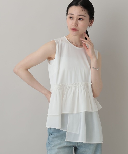 A part by（アパートバイ）の「【インフルエンサーyuiさんコラボ】YUランダムペプラムノースリーブ（シャツ/ブラウス・レディース・オフホワイト/ブラック/ライトイエロー・FREE）」の14枚目の写真