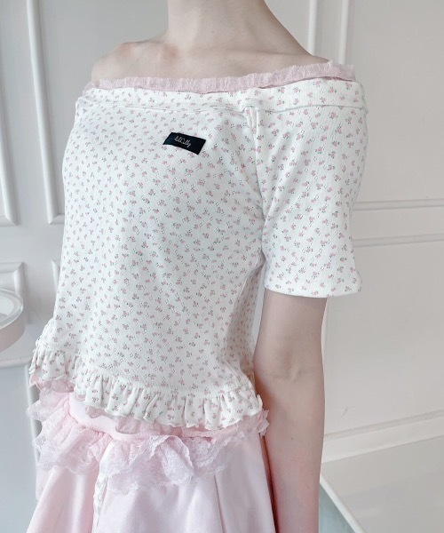 lilLilly(リルリリー)の「レースレイヤードトップス(Tシャツ/カットソー・レディース・アイボリー/ホワイト系その他/グレー・FREE)」の11枚目の写真