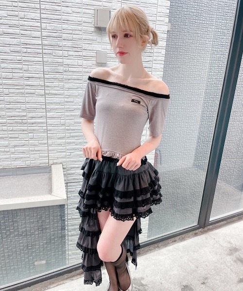 lilLilly(リルリリー)の「レースレイヤードトップス(Tシャツ/カットソー・レディース・アイボリー/ホワイト系その他/グレー・FREE)」の15枚目の写真