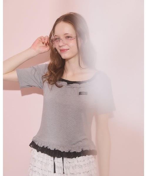 lilLilly(リルリリー)の「レースレイヤードトップス(Tシャツ/カットソー・レディース・アイボリー/ホワイト系その他/グレー・FREE)」の16枚目の写真