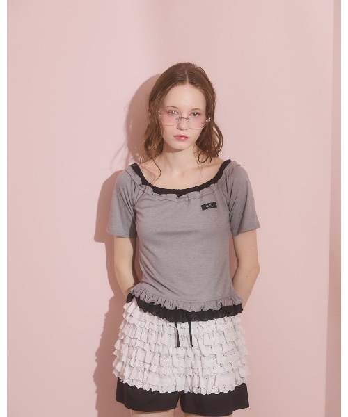 lilLilly(リルリリー)の「レースレイヤードトップス(Tシャツ/カットソー・レディース・アイボリー/ホワイト系その他/グレー・FREE)」の17枚目の写真