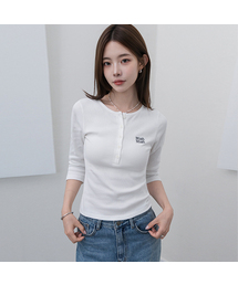 ベーシック7部ヘンリーネックTシャツ[ホワイト]