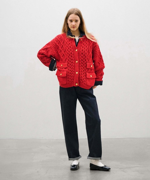 LENO（リノ）の「「LENO / リノ」ARAN KNIT CREW NECK CARDIGAN（ニット/セーター・レディース・ベージュ/オフホワイト/レッド/ブルー系その他・1）」の7枚目の写真