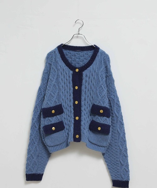 LENO（リノ）の「「LENO / リノ」ARAN KNIT CREW NECK CARDIGAN（ニット/セーター・レディース・ベージュ/オフホワイト/レッド/ブルー系その他・1）」の6枚目の写真