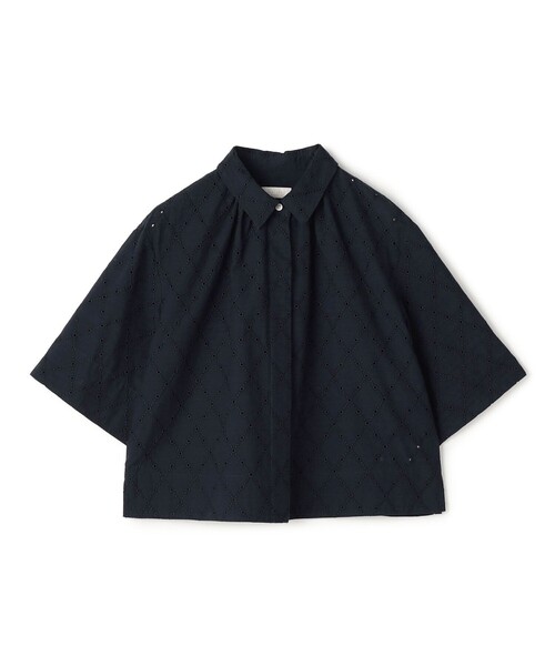 BALLSEY(ボールジィ)の「アイレットダイヤエンブロイダリー ハーフスリーブシャツブラウス(シャツ/ブラウス・レディース・ホワイト/ネイビー/ライトブルー・36)」の1枚目の写真