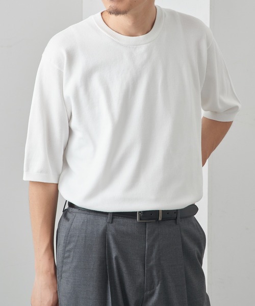 SETUP7(セットアップセブン)の「【SETUP7】12GニットTシャツ 6412-902(Tシャツ/カットソー・メンズ・チャコールグレー/ネイビー/ホワイト/ブラック・M/L)」の1枚目の写真
