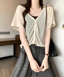 フェイクレイヤード バイカラー ホルターネック 半袖Tシャツ