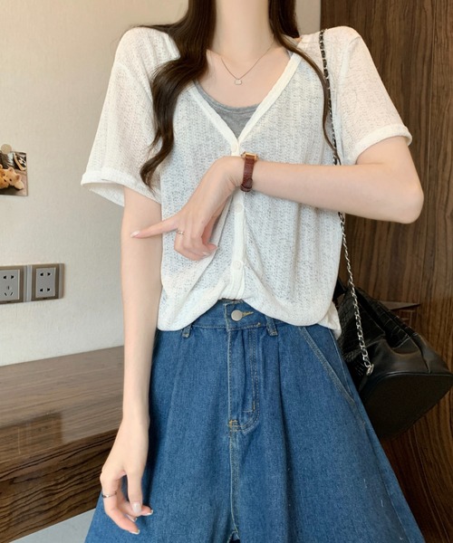 AMAJI(アマジ)の「フェイクレイヤード バイカラー ホルターネック 半袖Tシャツ(Tシャツ/カットソー・レディース・ホワイト/ベージュ・FREE)」の5枚目の写真