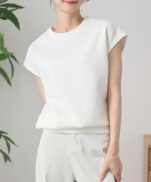 DAYRA(デイラ)の「クルーネック 裾切り替え フレンチスリーブ トップス(Tシャツ/カットソー・レディース・ライトグレー/ダークグレー/ホワイト/ブラック・FREE)」の2枚目の写真