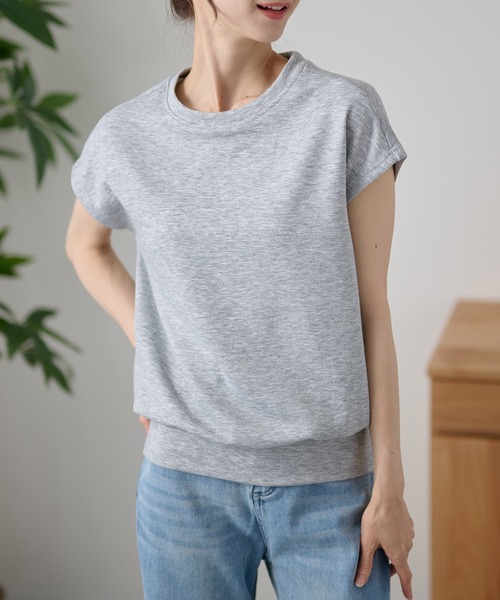DAYRA(デイラ)の「クルーネック 裾切り替え フレンチスリーブ トップス(Tシャツ/カットソー・レディース・ライトグレー/ダークグレー/ホワイト/ブラック・FREE)」の3枚目の写真
