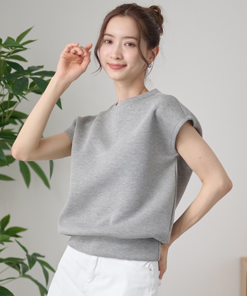 DAYRA(デイラ)の「クルーネック 裾切り替え フレンチスリーブ トップス(Tシャツ/カットソー・レディース・ライトグレー/ダークグレー/ホワイト/ブラック・FREE)」の4枚目の写真
