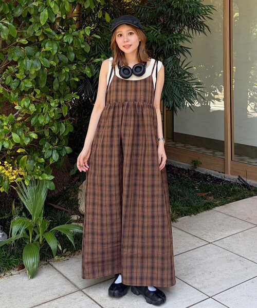 Kastane(カスタネ)の「【一部店舗限定】B チェックキャミワンピース(その他・レディース・ブラック/ブラウン・FREE)」の9枚目の写真