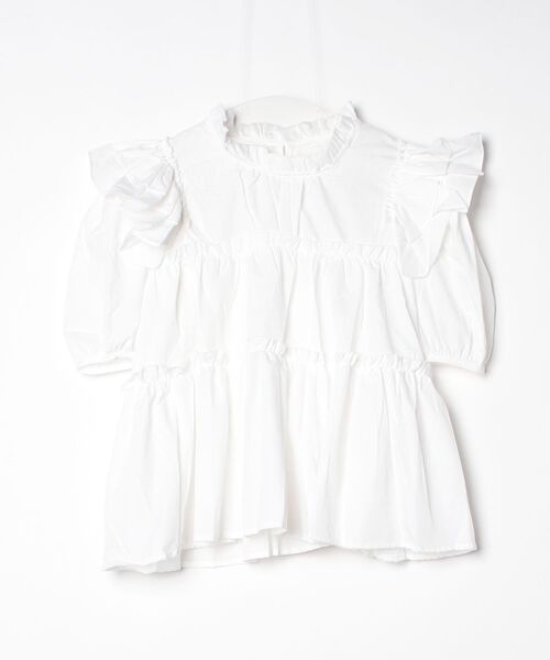 gossip!ロサンゼルス(ゴシップロサンゼルス)の「フリルハイネックギャザーブラウス パフ半袖 キャミソール風ショルダー(シャツ/ブラウス・レディース・ホワイト・M/L/S)」の8枚目の写真
