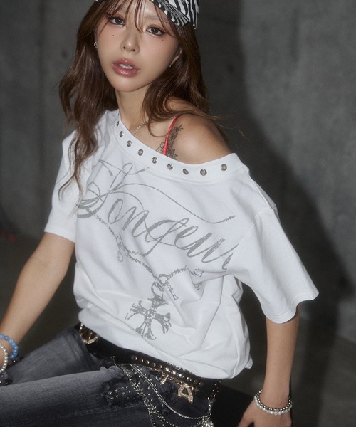 d.i.a.（ダイヤ）の「ハトメオフショルビックTシャツ（Tシャツ/カットソー・レディース・ブラック/ネイビー/ホワイト/レッド・FREE）」の19枚目の写真