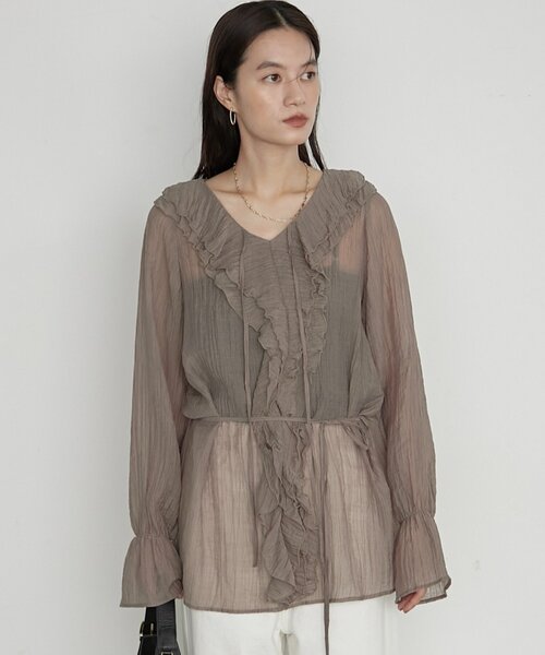 LOUNGEDRESS(ラウンジドレス)の「楊柳フリルカラーブラウス 秋服(シャツ/ブラウス・レディース・アイボリー/ブラウン/グレー・FREE)」の15枚目の写真