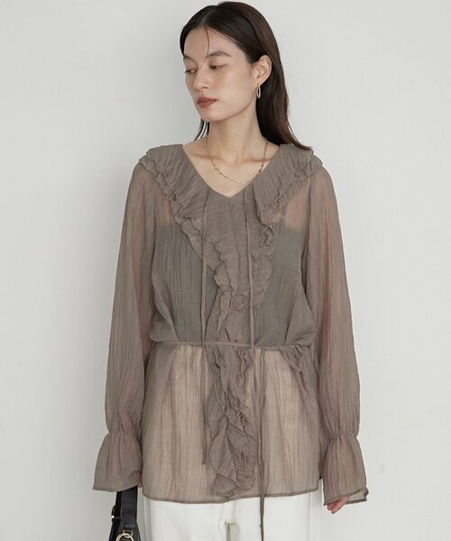 LOUNGEDRESS(ラウンジドレス)の「楊柳フリルカラーブラウス 秋服(シャツ/ブラウス・レディース・アイボリー/ブラウン/グレー・FREE)」の16枚目の写真