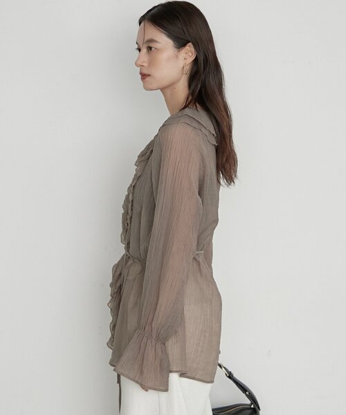 LOUNGEDRESS(ラウンジドレス)の「楊柳フリルカラーブラウス 秋服(シャツ/ブラウス・レディース・アイボリー/ブラウン/グレー・FREE)」の17枚目の写真