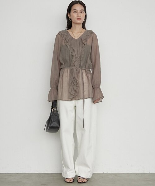 LOUNGEDRESS(ラウンジドレス)の「楊柳フリルカラーブラウス 秋服(シャツ/ブラウス・レディース・アイボリー/ブラウン/グレー・FREE)」の19枚目の写真