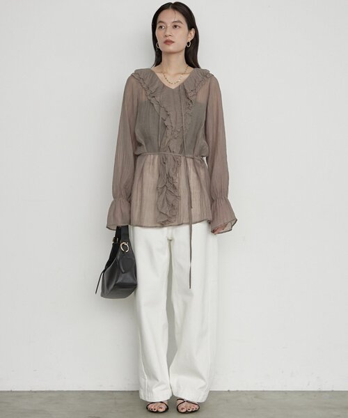LOUNGEDRESS(ラウンジドレス)の「楊柳フリルカラーブラウス 秋服(シャツ/ブラウス・レディース・アイボリー/ブラウン/グレー・FREE)」の20枚目の写真