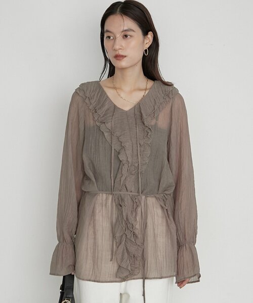 LOUNGEDRESS(ラウンジドレス)の「楊柳フリルカラーブラウス 秋服(シャツ/ブラウス・レディース・アイボリー/ブラウン/グレー・FREE)」の5枚目の写真