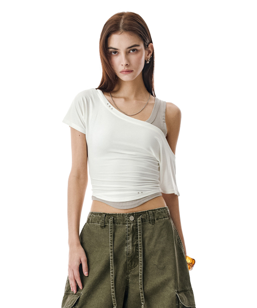 SECONDMONO（セカンドモノローグ）の「Layered Off-Shoulder Set [WHITE]_SEWTS021WHITE（Tシャツ/カットソー・レディース・その他・FREE）」の2枚目の写真